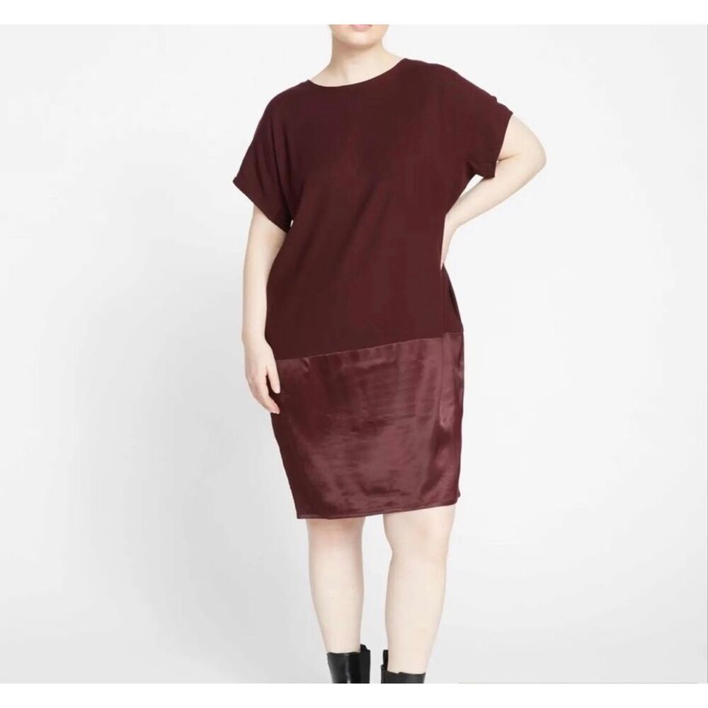 Universal Standard Burgundy Avenir Double Luxe Short Sleeve Shift Dress Small/14